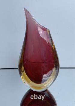Art Glass MURANO Venetian Sommerso Teardrop Vase Cased with Pink Red Yellow