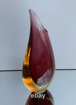 Art Glass MURANO Venetian Sommerso Teardrop Vase Cased with Pink Red Yellow