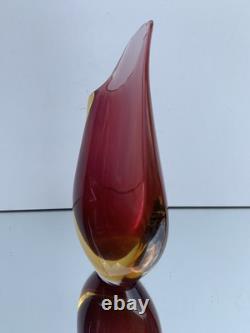 Art Glass MURANO Venetian Sommerso Teardrop Vase Cased with Pink Red Yellow