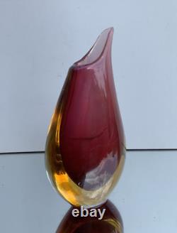 Art Glass MURANO Venetian Sommerso Teardrop Vase Cased with Pink Red Yellow