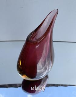 Art Glass MURANO Venetian Sommerso Teardrop Vase Cased with Pink Red Yellow