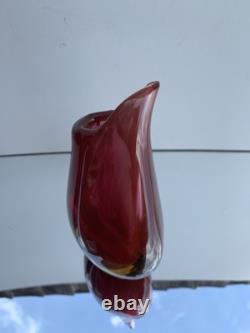 Art Glass MURANO Venetian Sommerso Teardrop Vase Cased with Pink Red Yellow