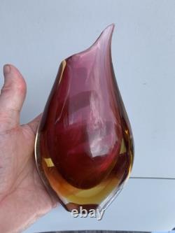 Art Glass MURANO Venetian Sommerso Teardrop Vase Cased with Pink Red Yellow