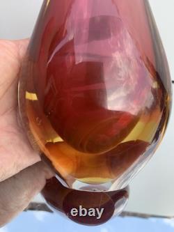 Art Glass MURANO Venetian Sommerso Teardrop Vase Cased with Pink Red Yellow