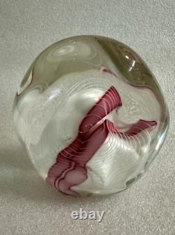 Art Glass Paperweight Signed Mark Chapman Pink & White Swirl Design