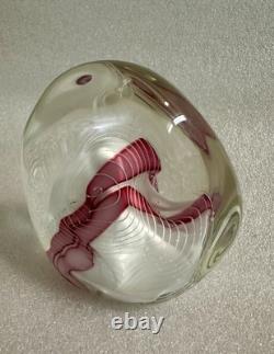 Art Glass Paperweight Signed Mark Chapman Pink & White Swirl Design