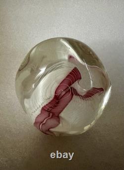 Art Glass Paperweight Signed Mark Chapman Pink & White Swirl Design