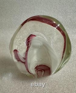 Art Glass Paperweight Signed Mark Chapman Pink & White Swirl Design