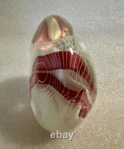 Art Glass Paperweight Signed Mark Chapman Pink & White Swirl Design