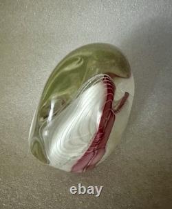 Art Glass Paperweight Signed Mark Chapman Pink & White Swirl Design