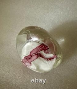 Art Glass Paperweight Signed Mark Chapman Pink & White Swirl Design
