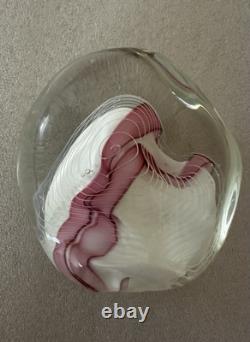 Art Glass Paperweight Signed Mark Chapman Pink & White Swirl Design