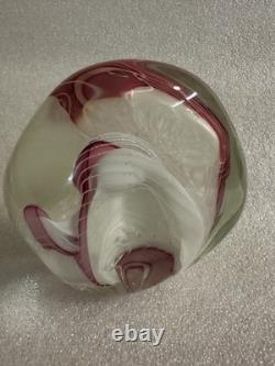 Art Glass Paperweight Signed Mark Chapman Pink & White Swirl Design