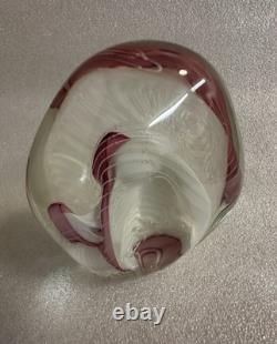 Art Glass Paperweight Signed Mark Chapman Pink & White Swirl Design
