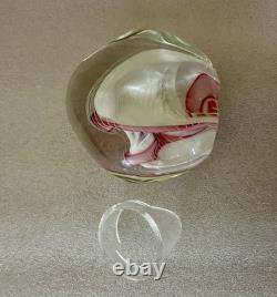 Art Glass Paperweight Signed Mark Chapman Pink & White Swirl Design