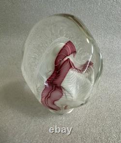 Art Glass Paperweight Signed Mark Chapman Pink & White Swirl Design
