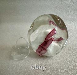 Art Glass Paperweight Signed Mark Chapman Pink & White Swirl Design