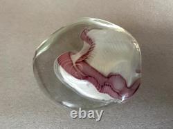 Art Glass Paperweight Signed Mark Chapman Pink & White Swirl Design