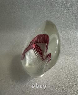 Art Glass Paperweight Signed Mark Chapman Pink & White Swirl Design