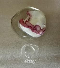 Art Glass Paperweight Signed Mark Chapman Pink & White Swirl Design