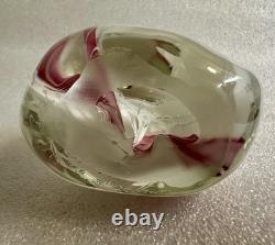 Art Glass Paperweight Signed Mark Chapman Pink & White Swirl Design