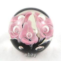 Art Glass Pink Trumpet Flower Paperweight Vintage