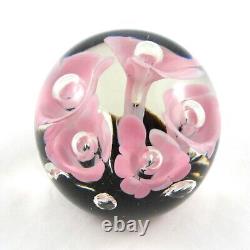 Art Glass Pink Trumpet Flower Paperweight Vintage