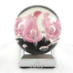 Art Glass Pink Trumpet Flower Paperweight Vintage