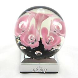 Art Glass Pink Trumpet Flower Paperweight Vintage