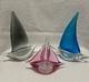Art Glass Sailboat Figurines Set of 3 Decorative Nautical Blue Pink Grey