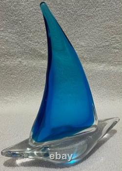 Art Glass Sailboat Figurines Set of 3 Decorative Nautical Blue Pink Grey