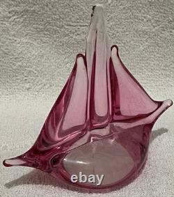 Art Glass Sailboat Figurines Set of 3 Decorative Nautical Blue Pink Grey