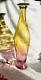 Art Glass Two Tone Colors Vase Pink Yellow 16H Vintage
