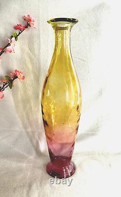 Art Glass Two Tone Colors Vase Pink Yellow 16H Vintage