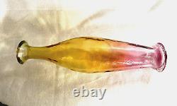 Art Glass Two Tone Colors Vase Pink Yellow 16H Vintage