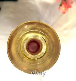 Art Glass Two Tone Colors Vase Pink Yellow 16H Vintage