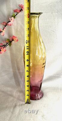 Art Glass Two Tone Colors Vase Pink Yellow 16H Vintage