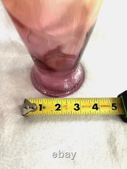 Art Glass Two Tone Colors Vase Pink Yellow 16H Vintage