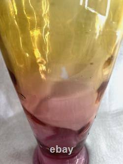 Art Glass Two Tone Colors Vase Pink Yellow 16H Vintage