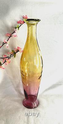 Art Glass Two Tone Colors Vase Pink Yellow 16H Vintage