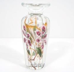 Art Glass Vandermark Studios Merritt & Smarr LE Pink White Flower Clear Vase, 8