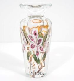 Art Glass Vandermark Studios Merritt & Smarr LE Pink White Flower Clear Vase, 8
