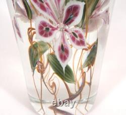 Art Glass Vandermark Studios Merritt & Smarr LE Pink White Flower Clear Vase, 8