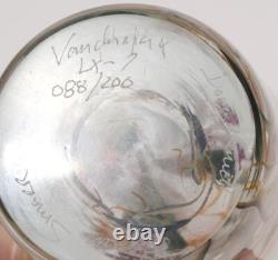 Art Glass Vandermark Studios Merritt & Smarr LE Pink White Flower Clear Vase, 8