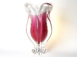 Art Glass Vase By Josef Hospodka Chribska Approx 11.4 Tall Clear And Pink Glass