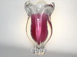 Art Glass Vase By Josef Hospodka Chribska Approx 11.4 Tall Clear And Pink Glass