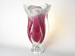 Art Glass Vase By Josef Hospodka Chribska Approx 11.4 Tall Clear And Pink Glass