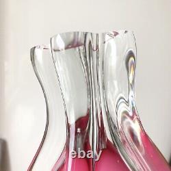 Art Glass Vase By Josef Hospodka Chribska Approx 11.4 Tall Clear And Pink Glass