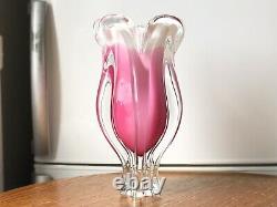 Art Glass Vase By Josef Hospodka Chribska Approx 11.4 Tall Clear And Pink Glass