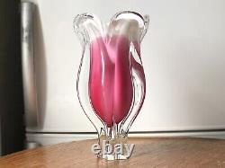 Art Glass Vase By Josef Hospodka Chribska Approx 11.4 Tall Clear And Pink Glass